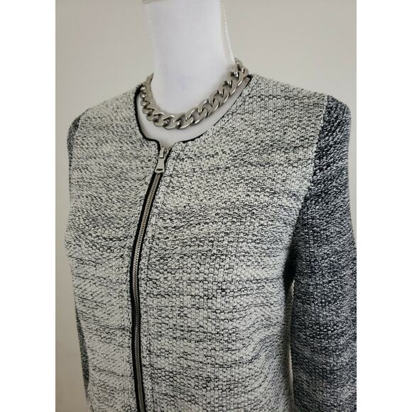 Talbots ~Woman M~ White/Black, Silver Strips Cardigan Sweater Knit Zip-Up Jacket - Picture 5 of 12
